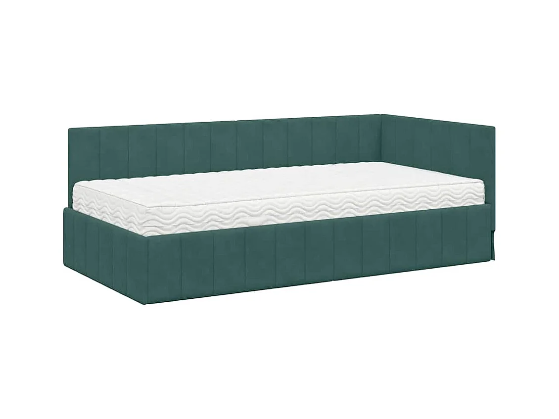 Struttura letto angolare verde scuro 90 x 200 cm velluto