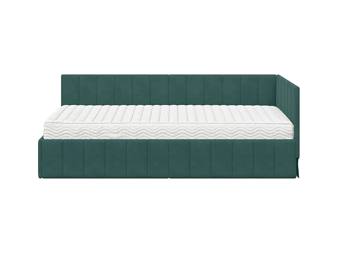 Struttura letto angolare verde scuro 90 x 200 cm velluto