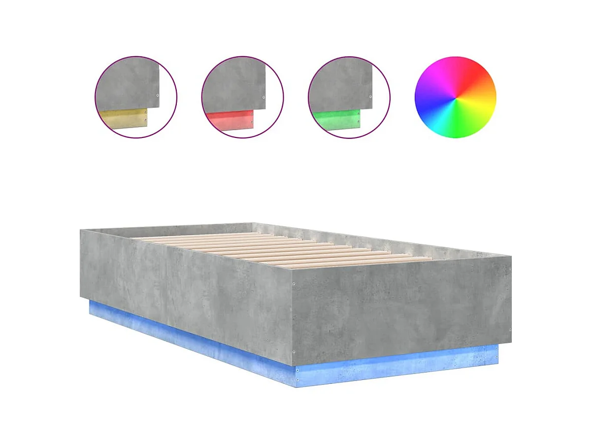 Bedframe met LED zonder matras betongrijs 100x200 cm