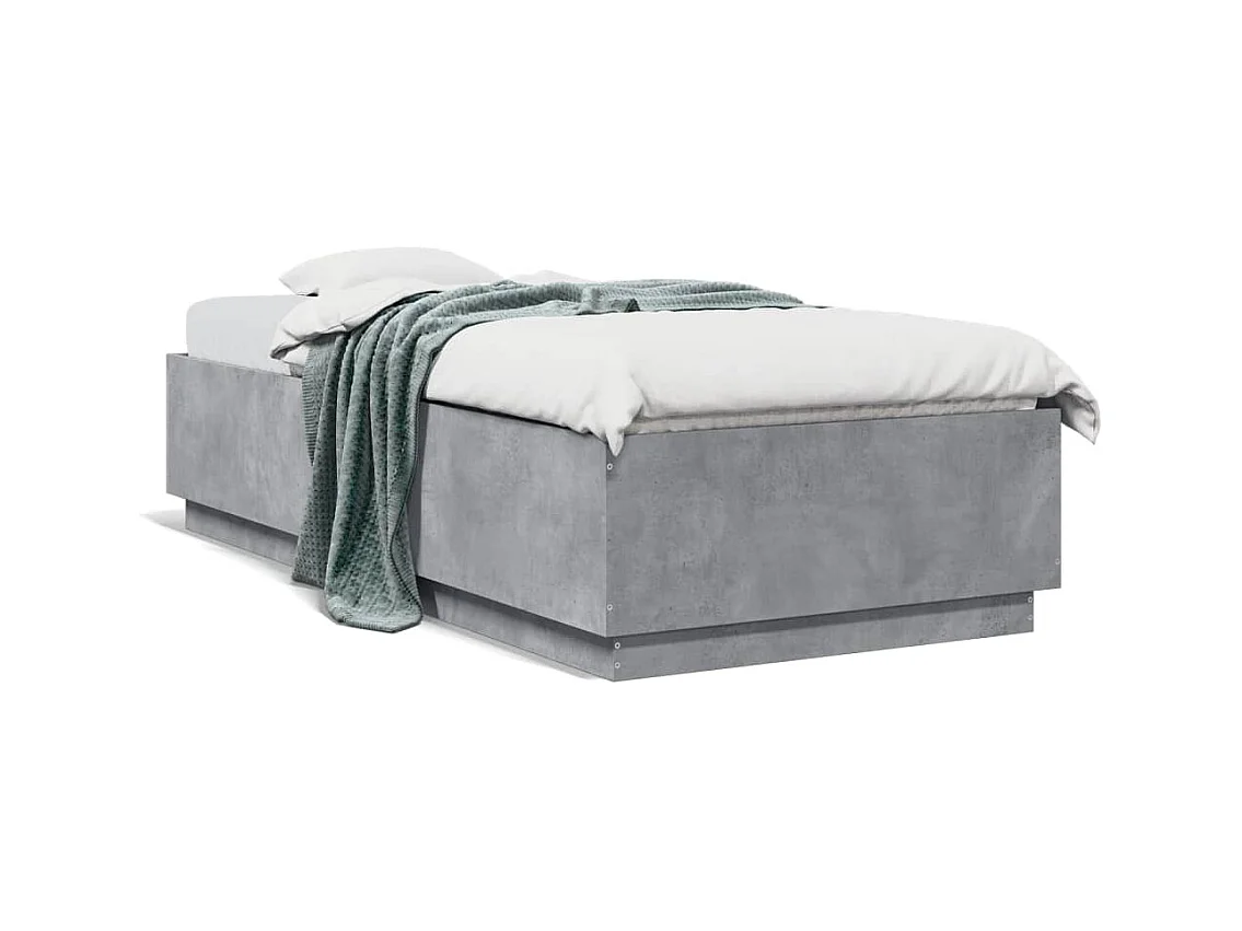 Bedframe met LED zonder matras betongrijs 100x200 cm