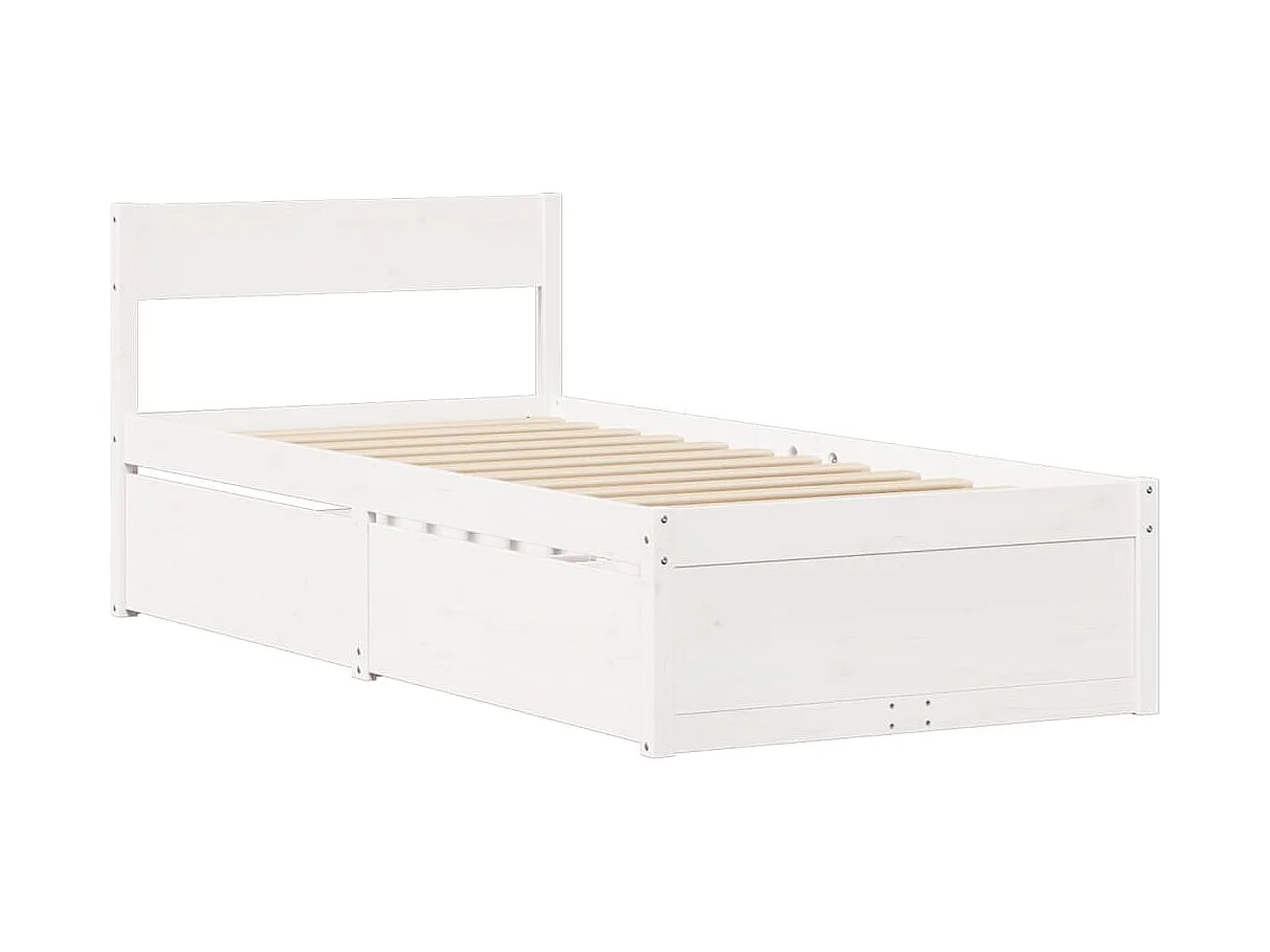 Cama con cajones y colchón blanco 90x200 cm madera maciza de pino