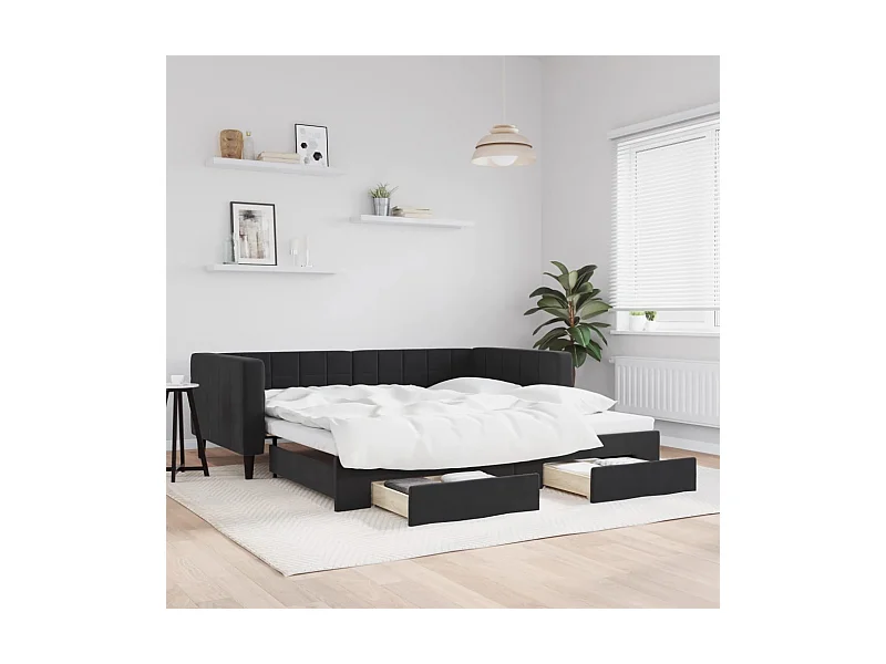 Lit de jour avec gigogne et tiroirs sans matelas noir 100x200cm