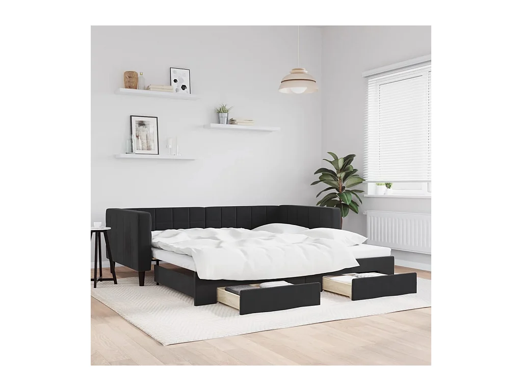 Divano letto con rotelle e cassetti senza materasso nero 100x200cm