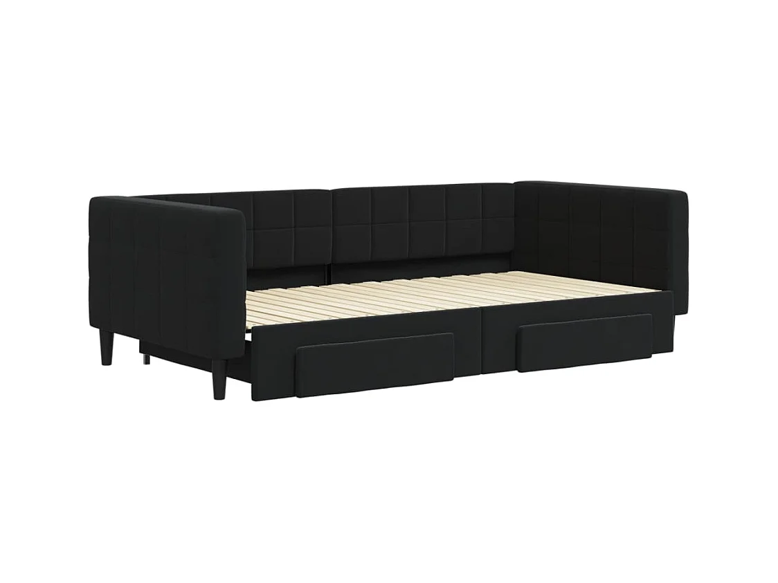 Divano letto con rotelle e cassetti senza materasso nero 100x200cm