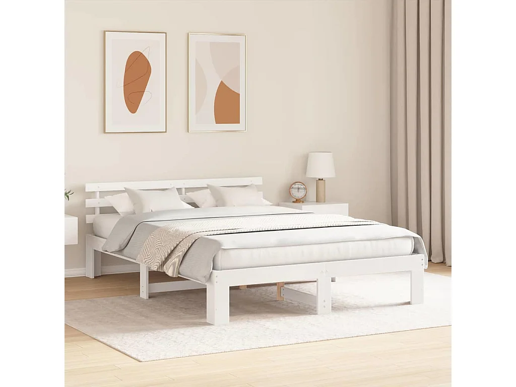 Estructura de cama blanca 140 x 200 cm Madera maciza de pino