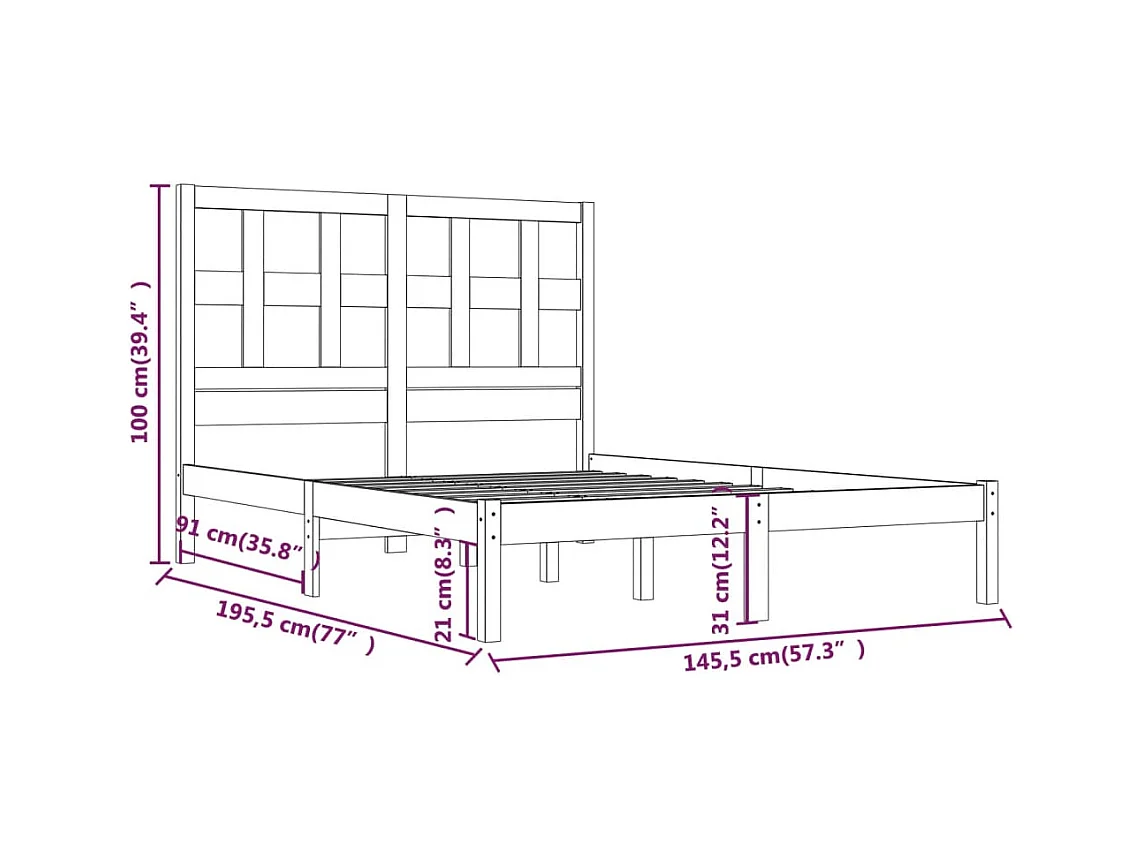 Estructura de cama sin colchón blanca 140x190 cm madera maciza de pino