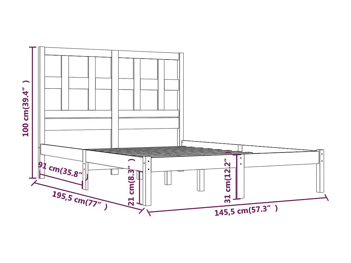 Cadre de lit sans matelas blanc 140x190 cm bois de pin massif