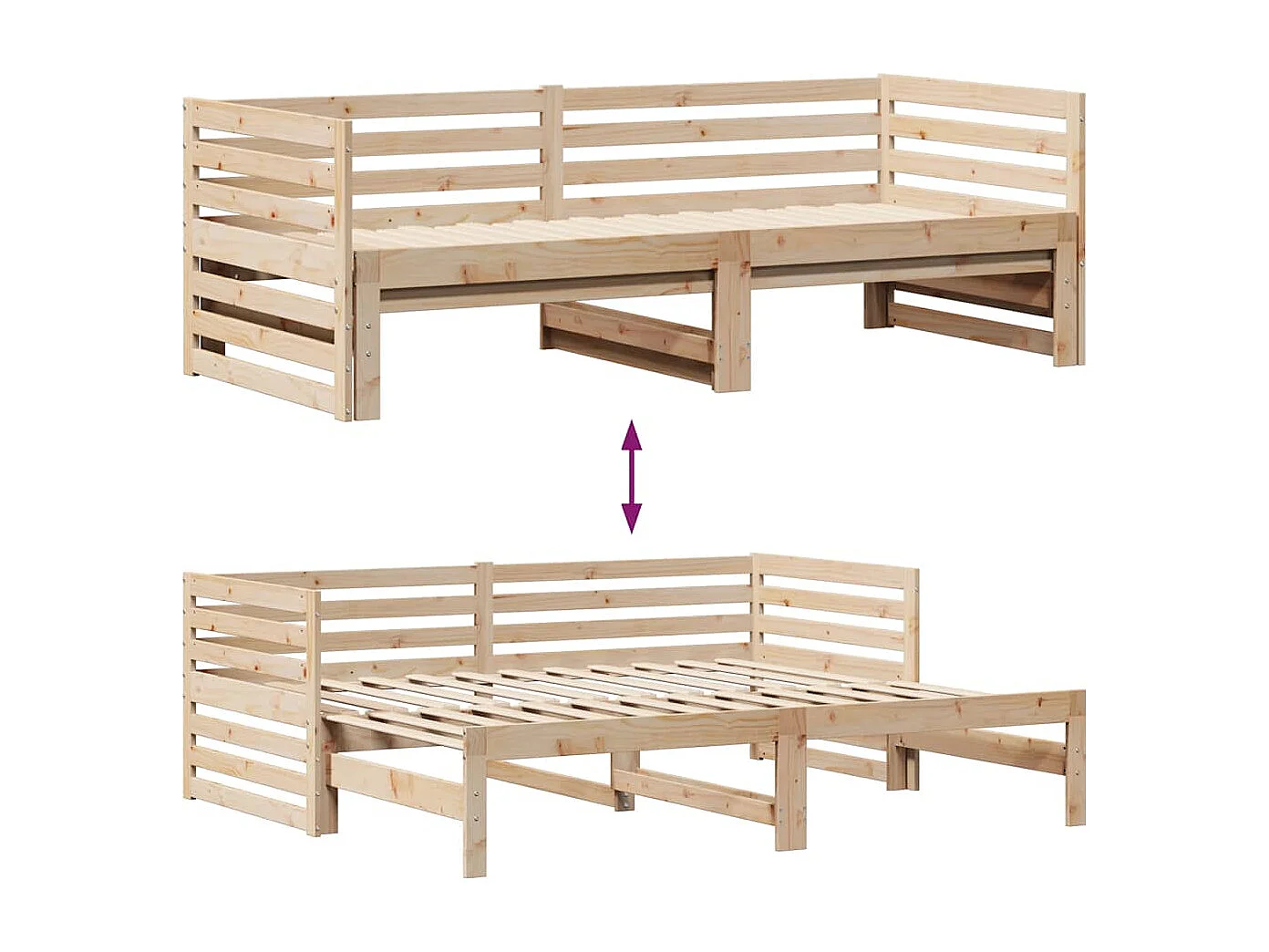 Divano letto con cassetti senza materasso 90x200 cm in legno massello