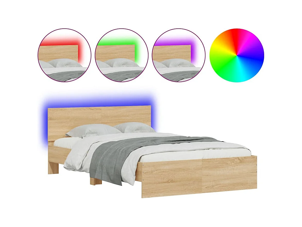 Estructura de cama con cabecero y LED roble Sonoma 140x190 cm
