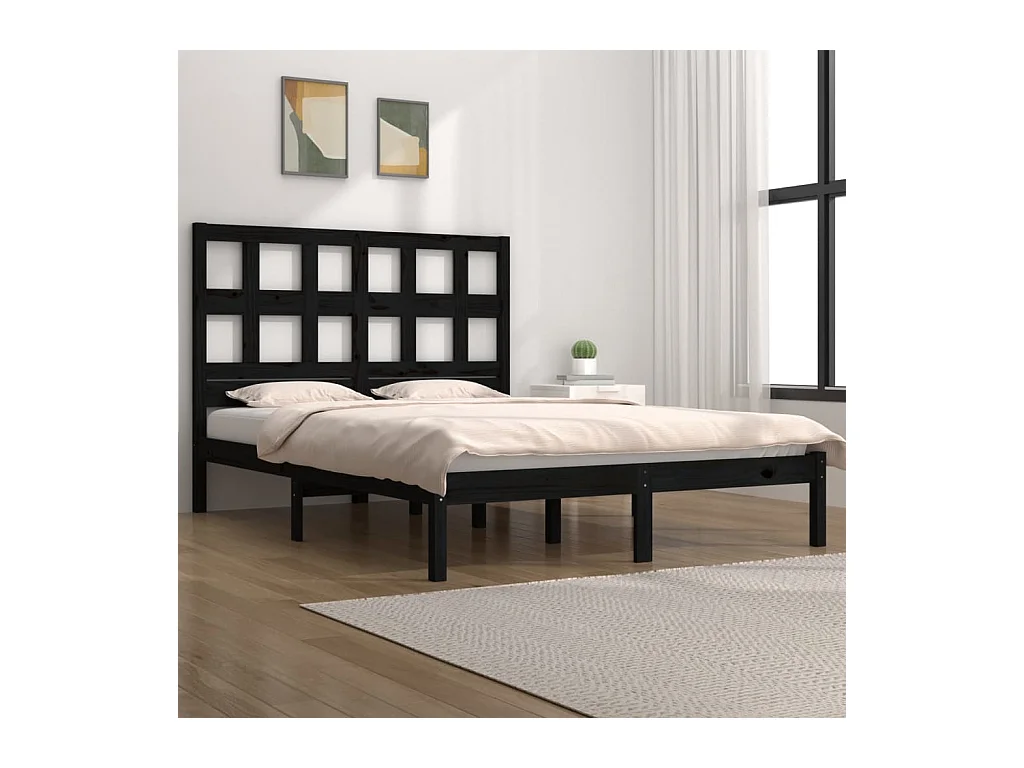 Estructura de cama sin colchón negra 200x200 cm madera maciza de pino