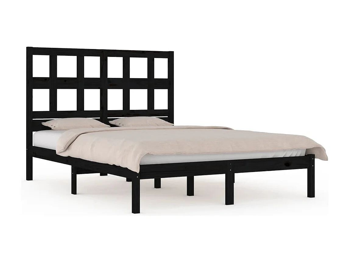 Cadre de lit sans matelas noir 200x200 cm bois massif de pin