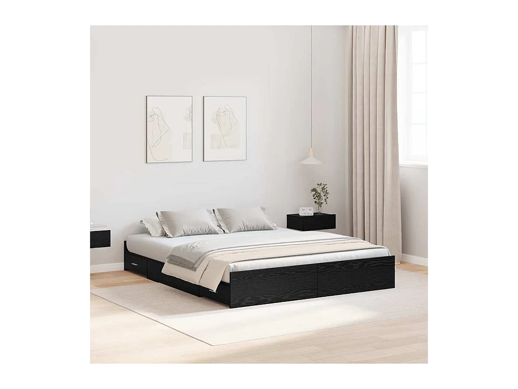 Struttura letto con contenitore e cassetto Rovere nero 140 x 190 cm
