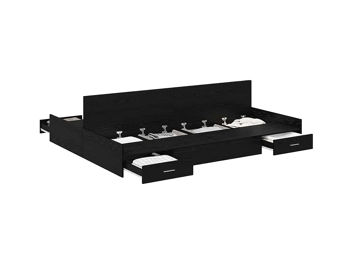 Struttura letto con contenitore e cassetto Rovere nero 140 x 190 cm
