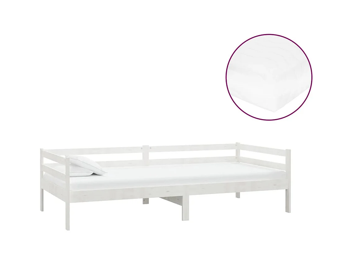 Lit de repos avec matelas 90x200 cm Blanc Bois de pin massif