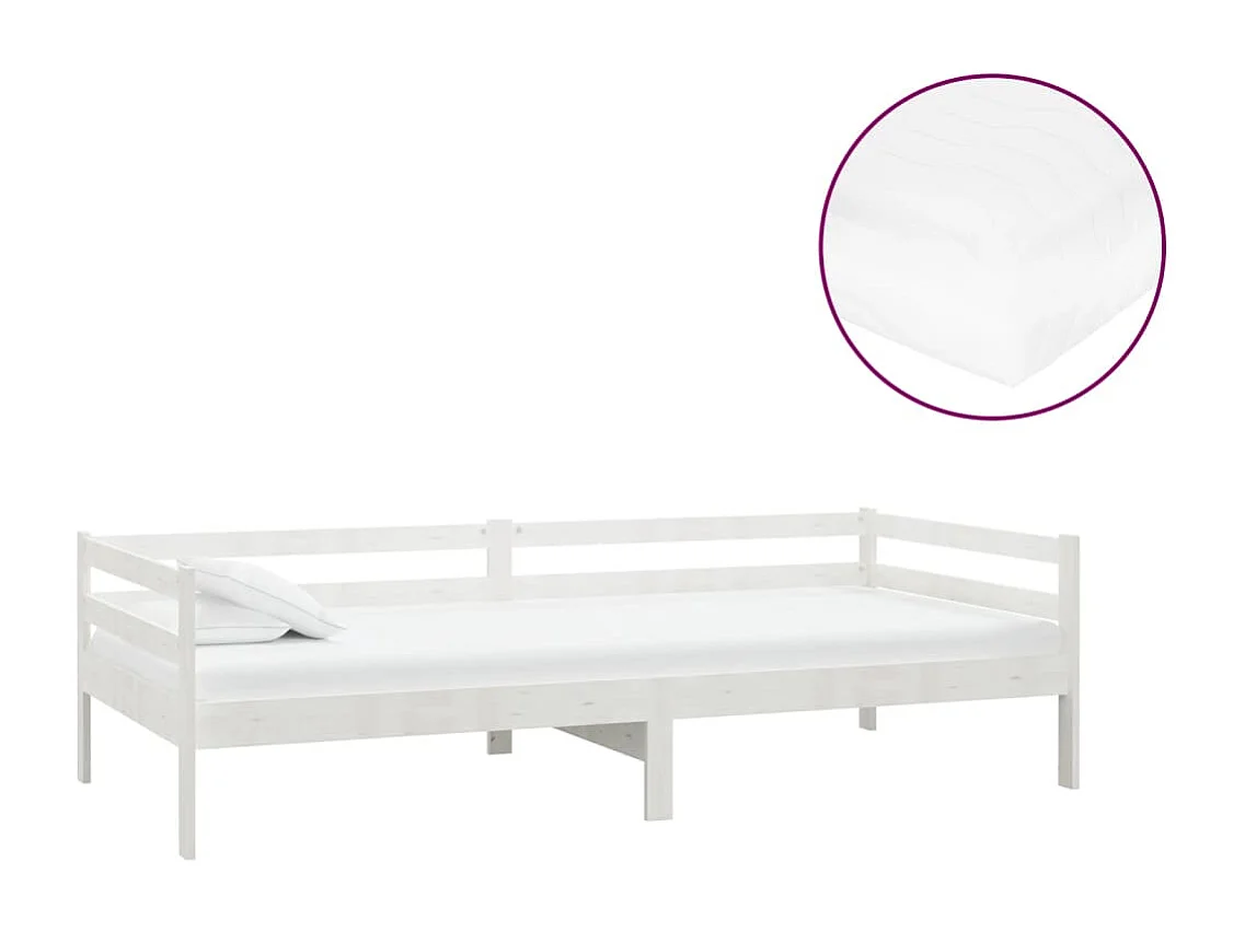 Divano letto con materasso 90x200 cm Bianco Legno massello di pino