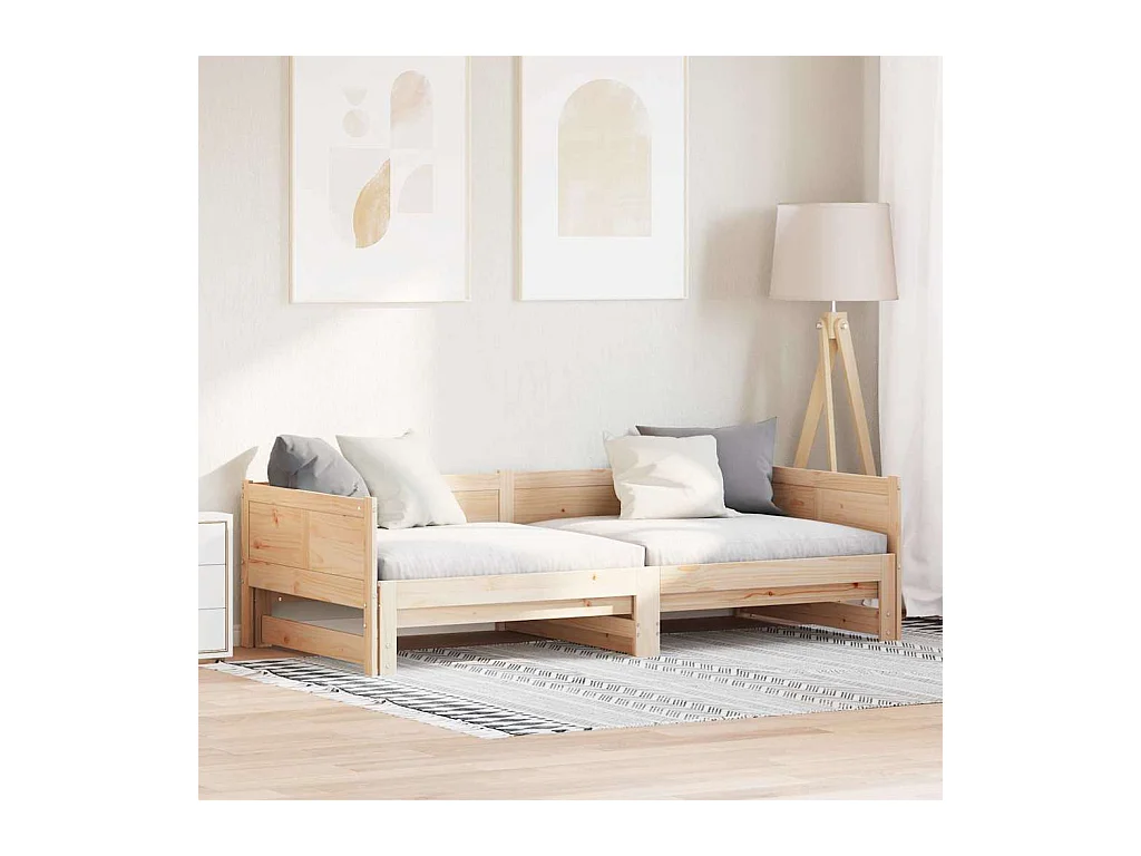 Divano letto estraibile marrone 180 x 200 cm in legno massello di pino