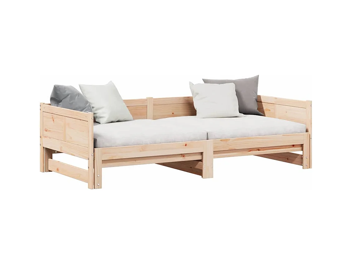 Divano letto estraibile marrone 180 x 200 cm in legno massello di pino