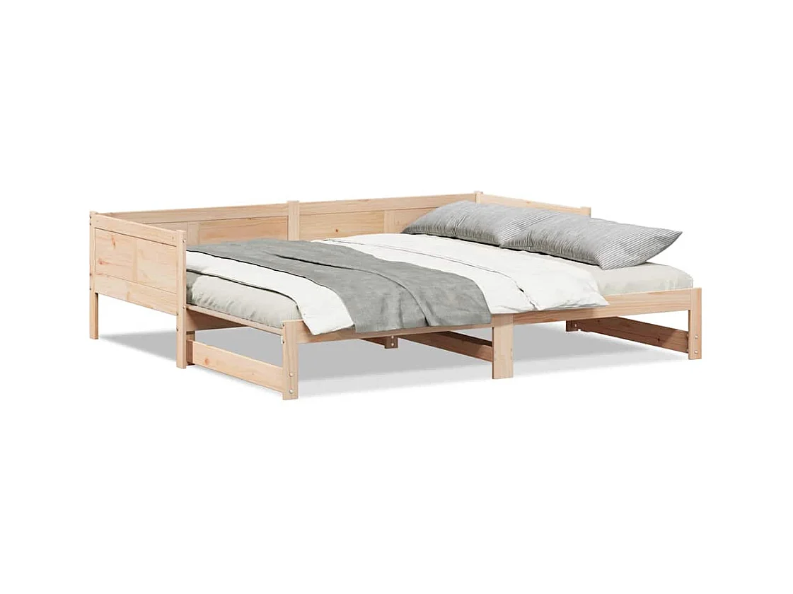 Divano letto estraibile marrone 180 x 200 cm in legno massello di pino