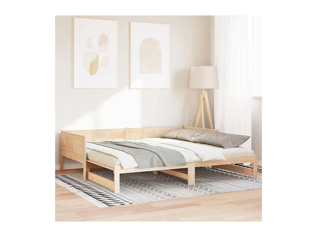 Divano letto estraibile marrone 180 x 200 cm in legno massello di pino