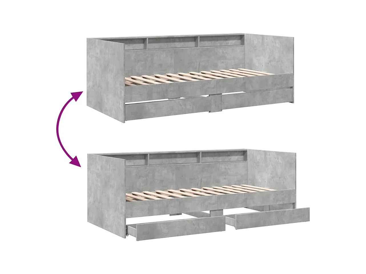 Dagbed met lades zonder matras betongrijs 75x190 cm