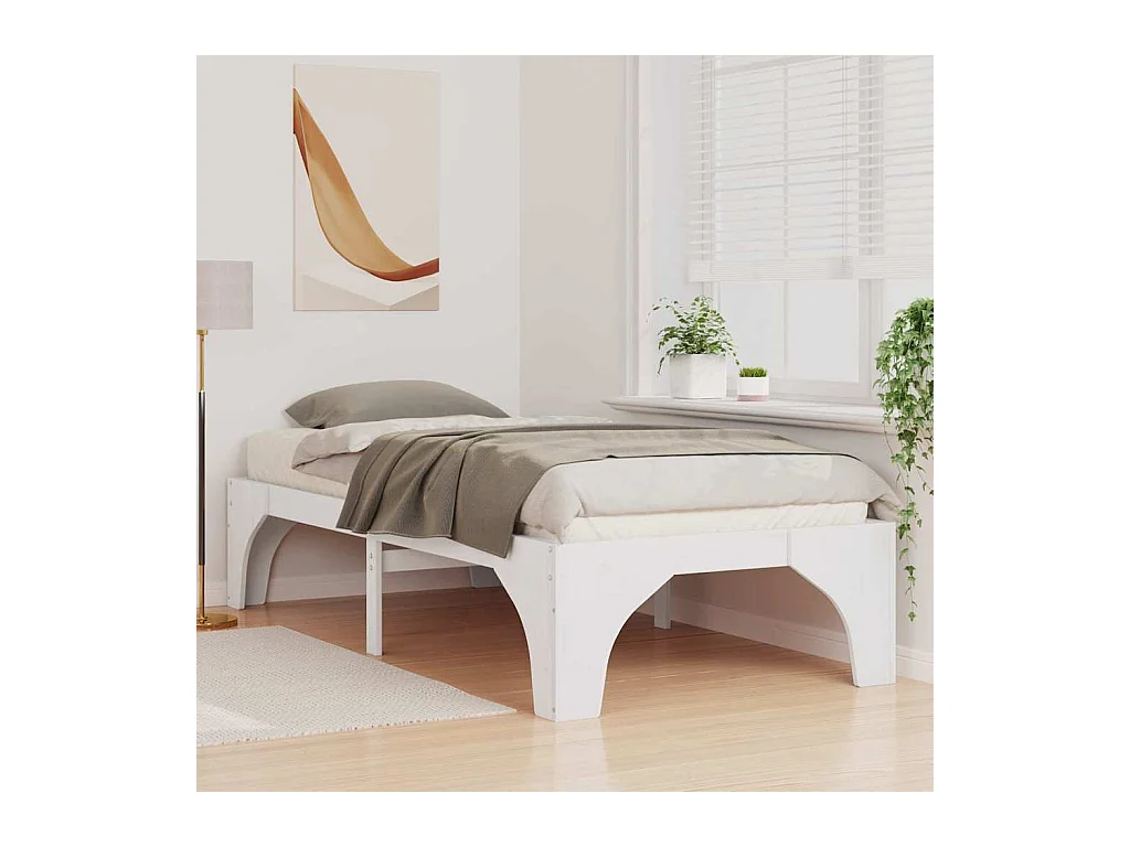 Verhoogd bedframe wit 90 x 200 cm massief grenenhout