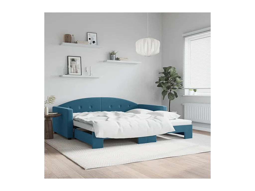 Divano letto con letto estraibile senza materasso blu 100x200 cm
