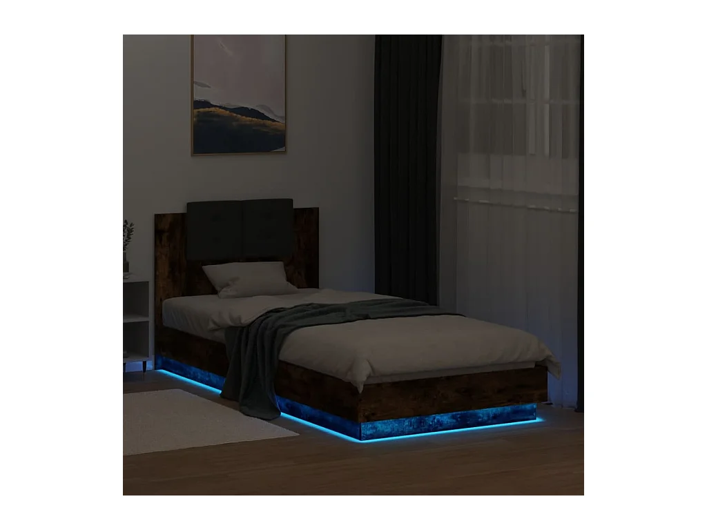 Bettgestell mit LED ohne Matratze Eiche geräuchert 100x200 cm