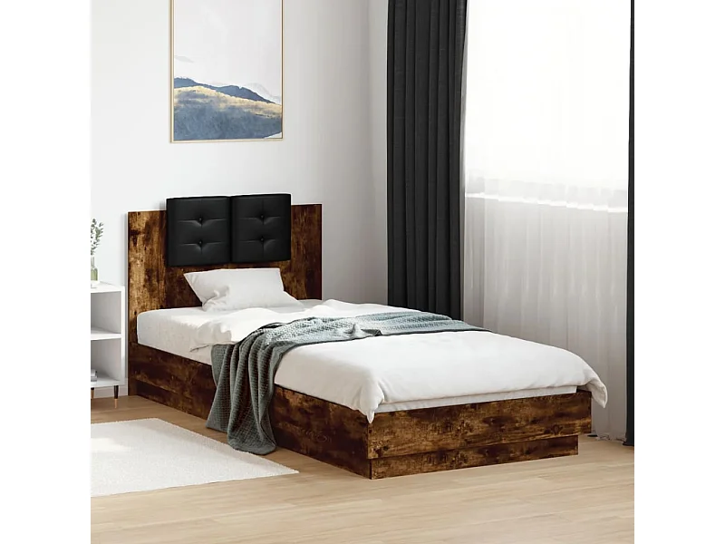 Cadre de lit avec LED sans matelas chêne fumé 100x200 cm