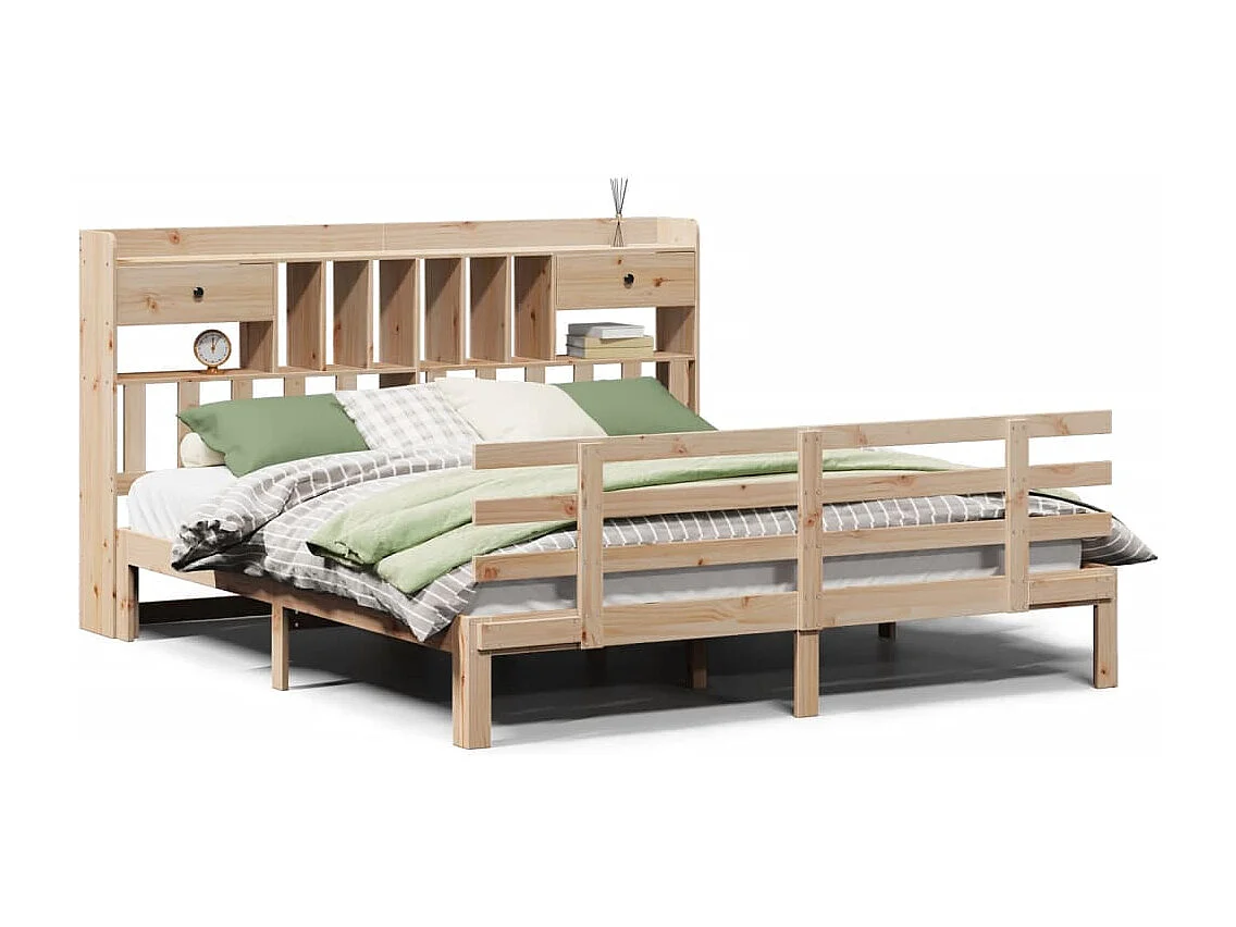 Lit bibliothèque sans matelas 180x200 cm bois massif de pin