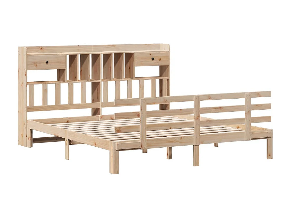 Lit bibliothèque sans matelas 180x200 cm bois massif de pin