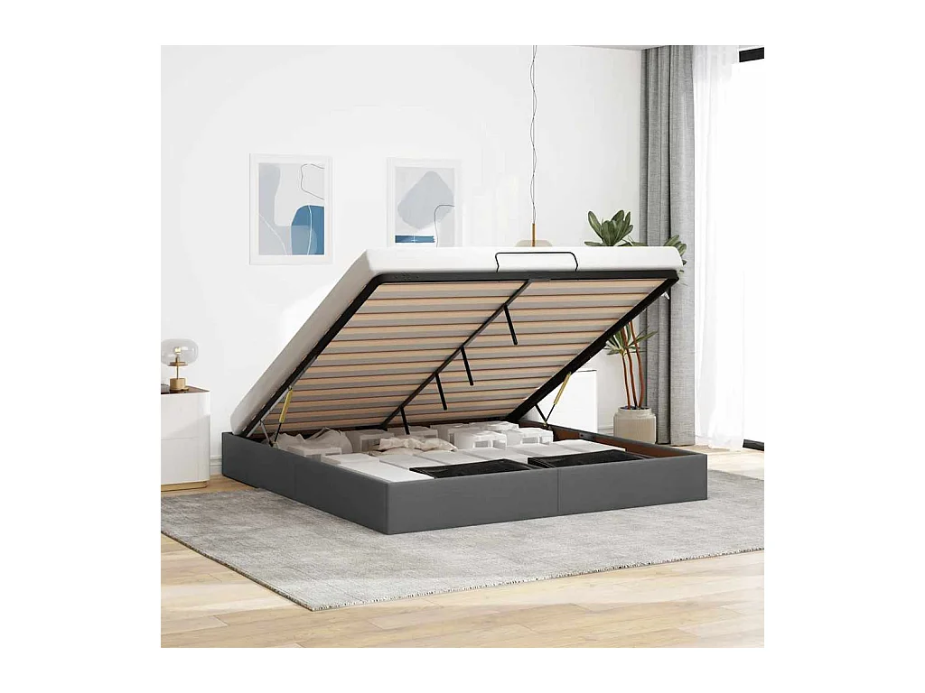 Ottoman Bettgestell ohne Matratze dunkelgrau 160x200 cm Stoff