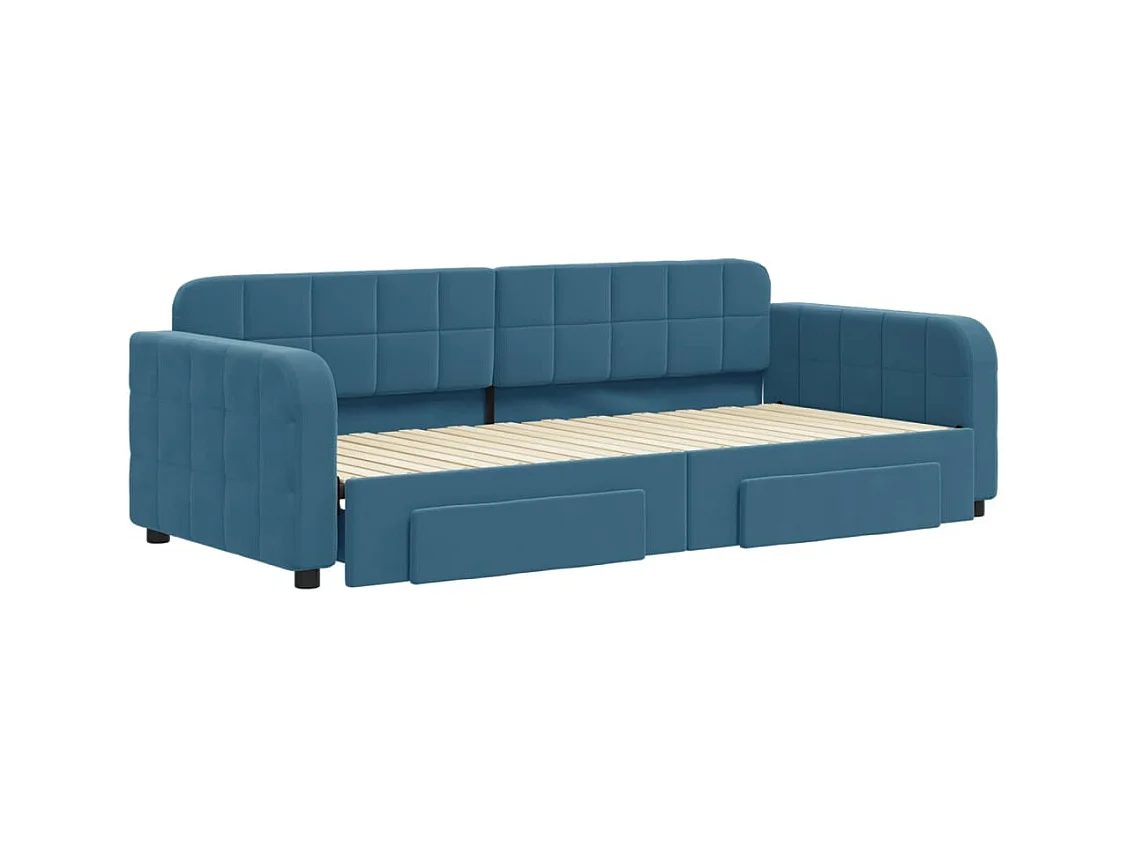 Divano letto con letto estraibile e cassetti senza materasso blu 90x200 cm