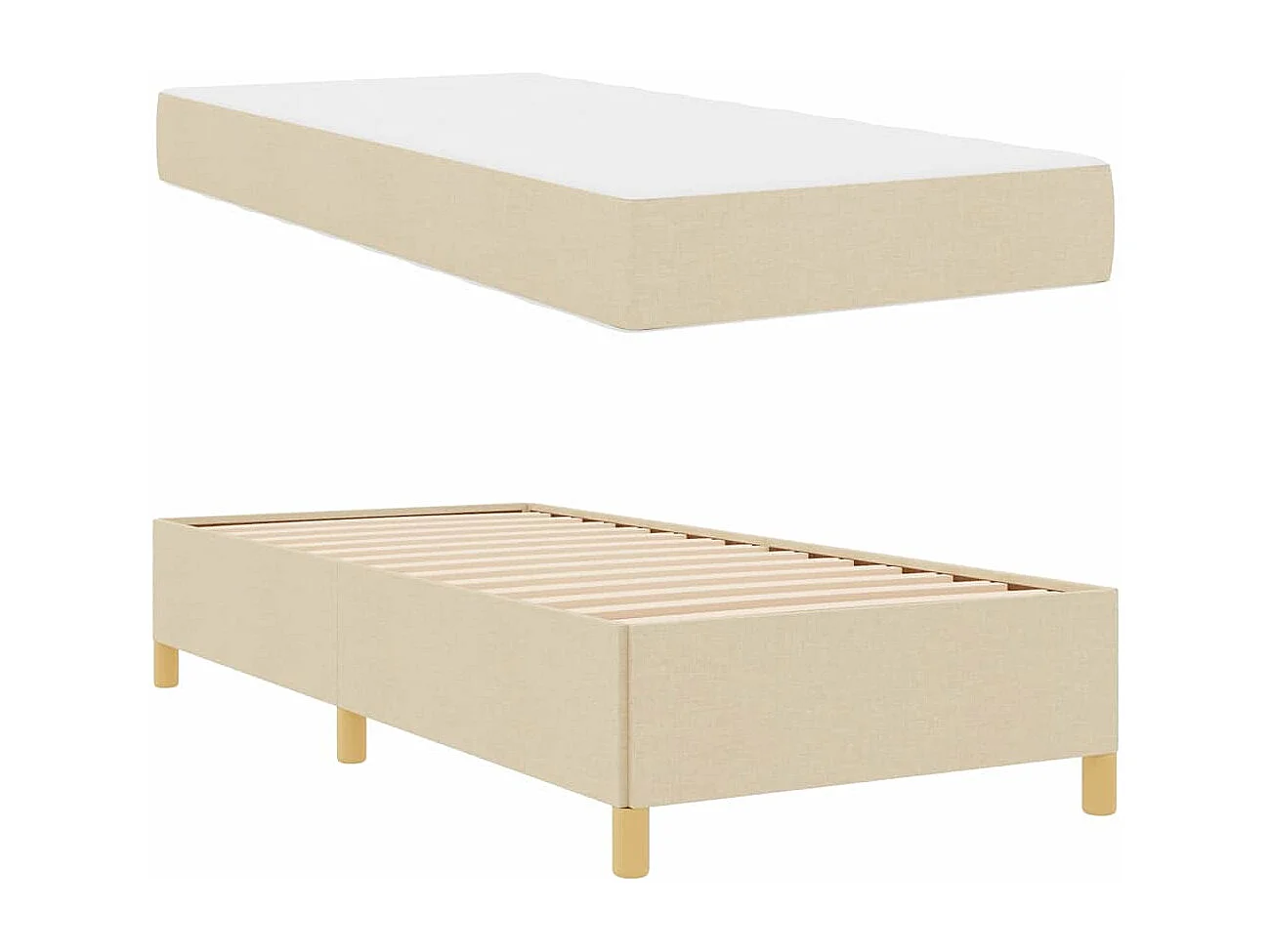 Cama box spring con colchón Tejido blanco y crema 90 x 190 cm