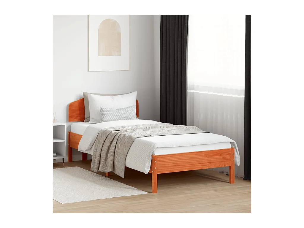 Estructura de cama sin colchón, color marrón cera, 100x200cm, madera maciza de pino