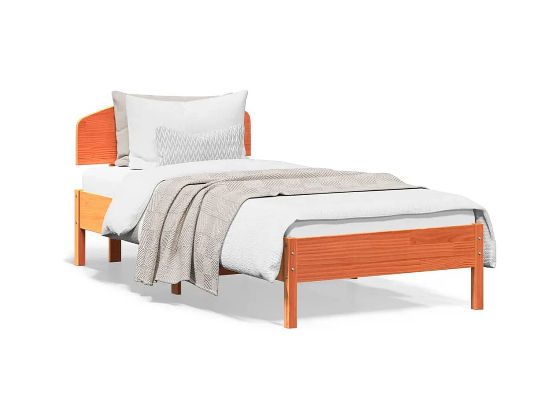 Estructura de cama sin colchón, color marrón cera, 100x200cm, madera maciza de pino