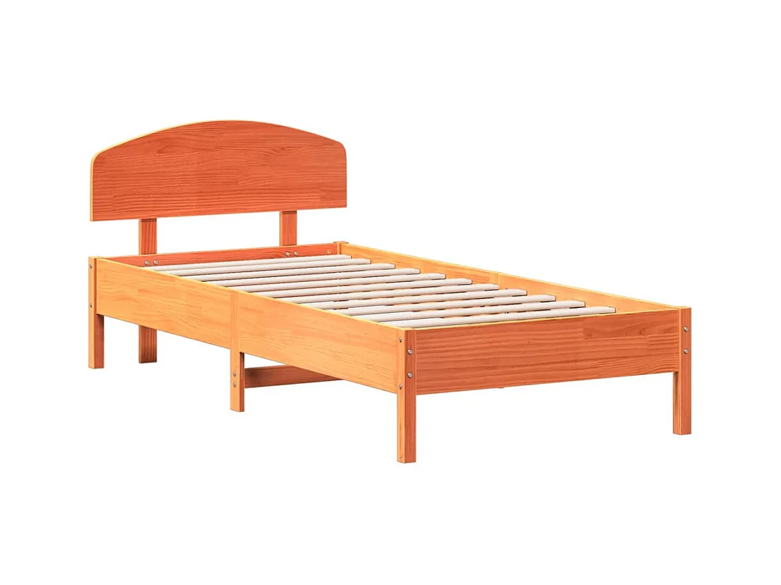 Estructura de cama sin colchón, color marrón cera, 100x200cm, madera maciza de pino