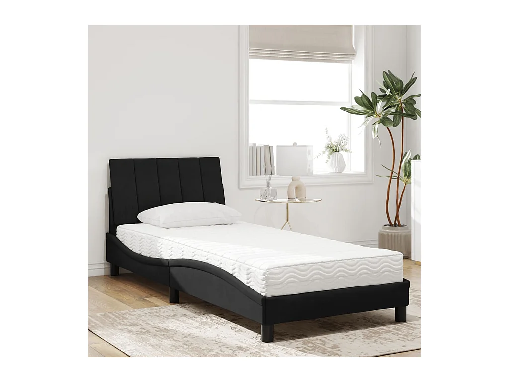 Lit avec matelas noir 90x190 cm velours