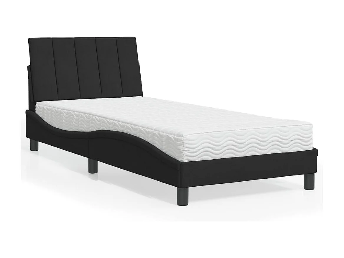 Lit avec matelas noir 90x190 cm velours
