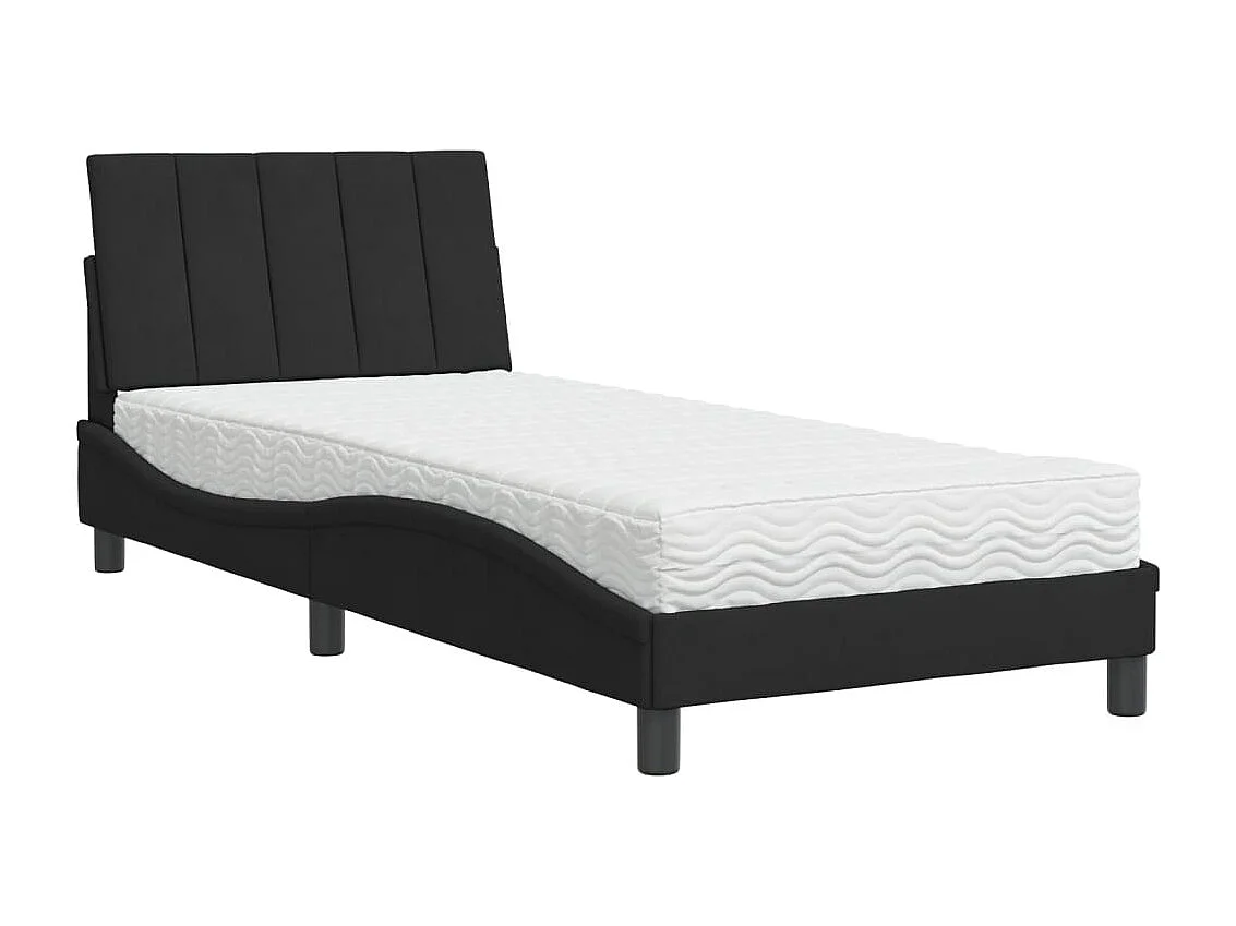 Lit avec matelas noir 90x190 cm velours