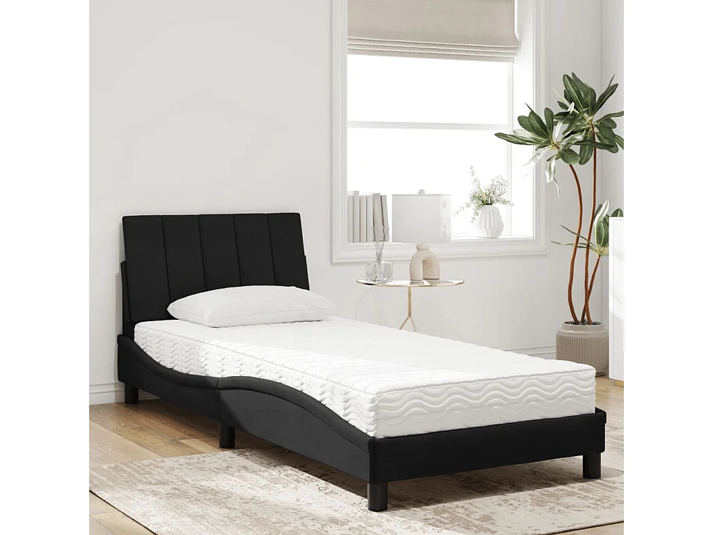 Lit avec matelas noir 90x190 cm velours