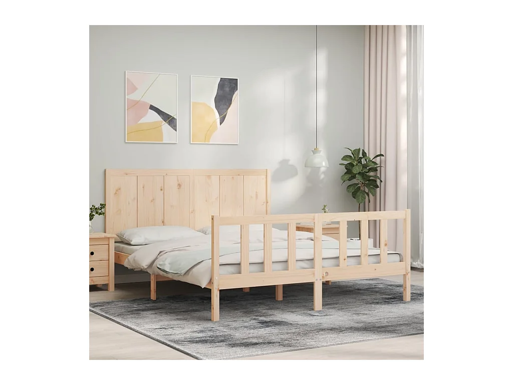 Estructura de cama sin colchón de madera maciza de pino