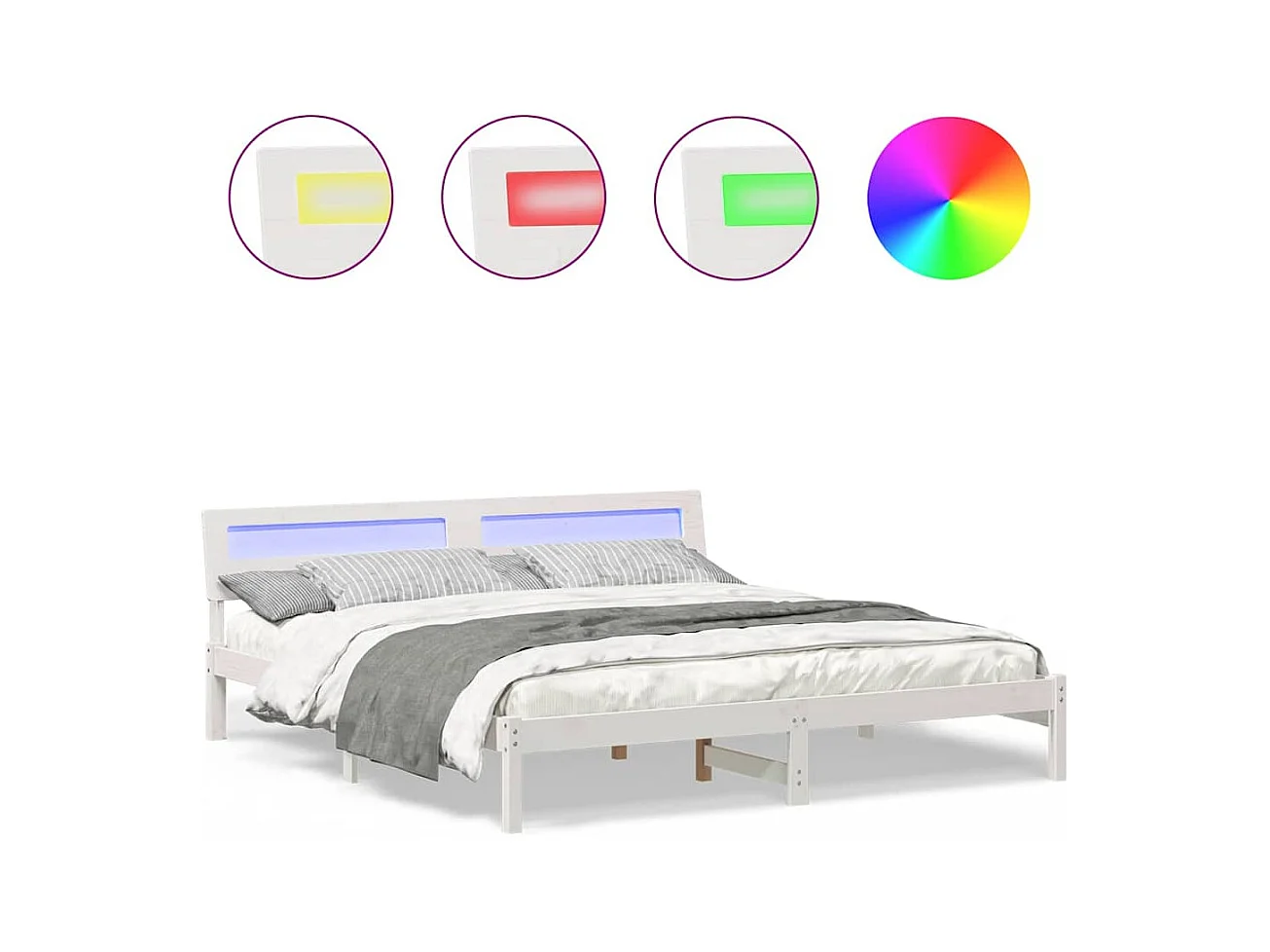 Struttura letto con luci LED Bianco 200 x 200 cm legno