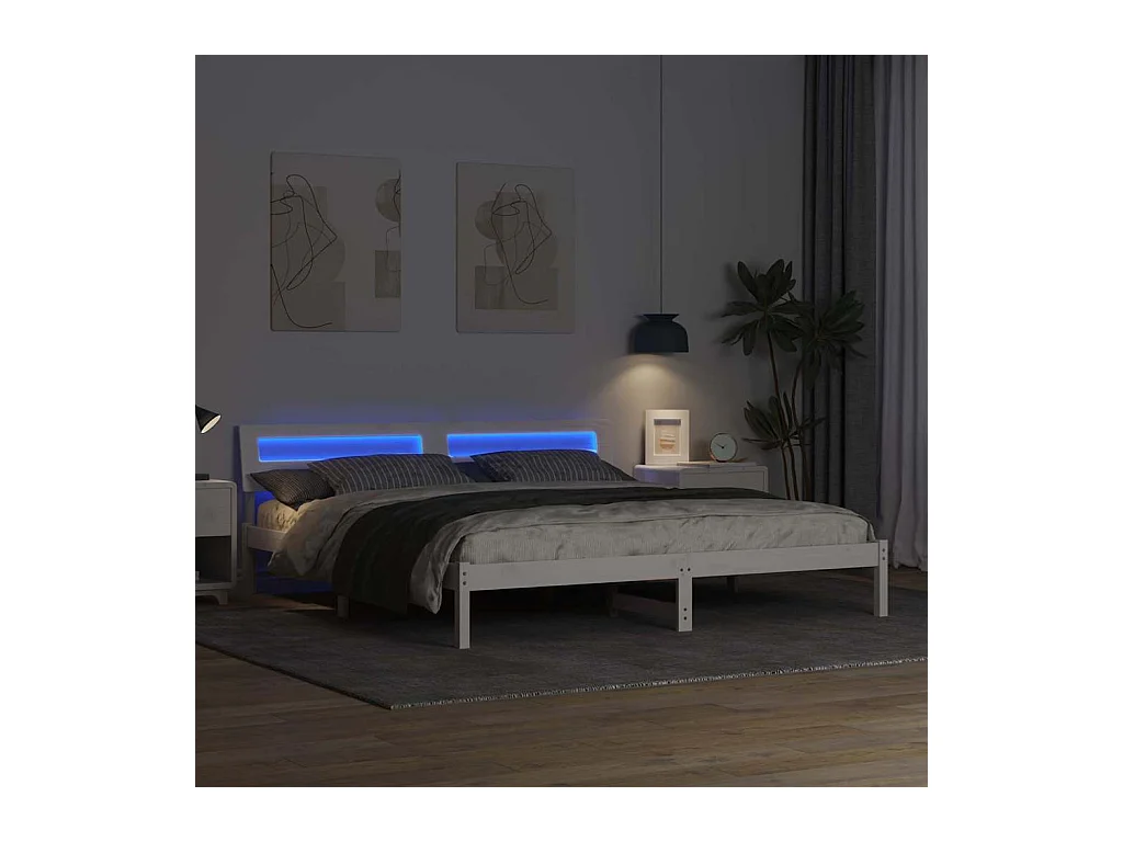 Struttura letto con luci LED Bianco 200 x 200 cm legno