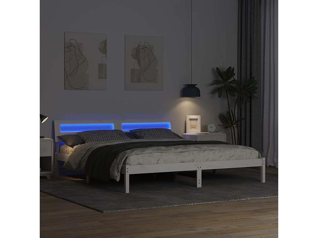Bettgestell mit LED-Beleuchtung Weiß 200 x 200 cm Holz
