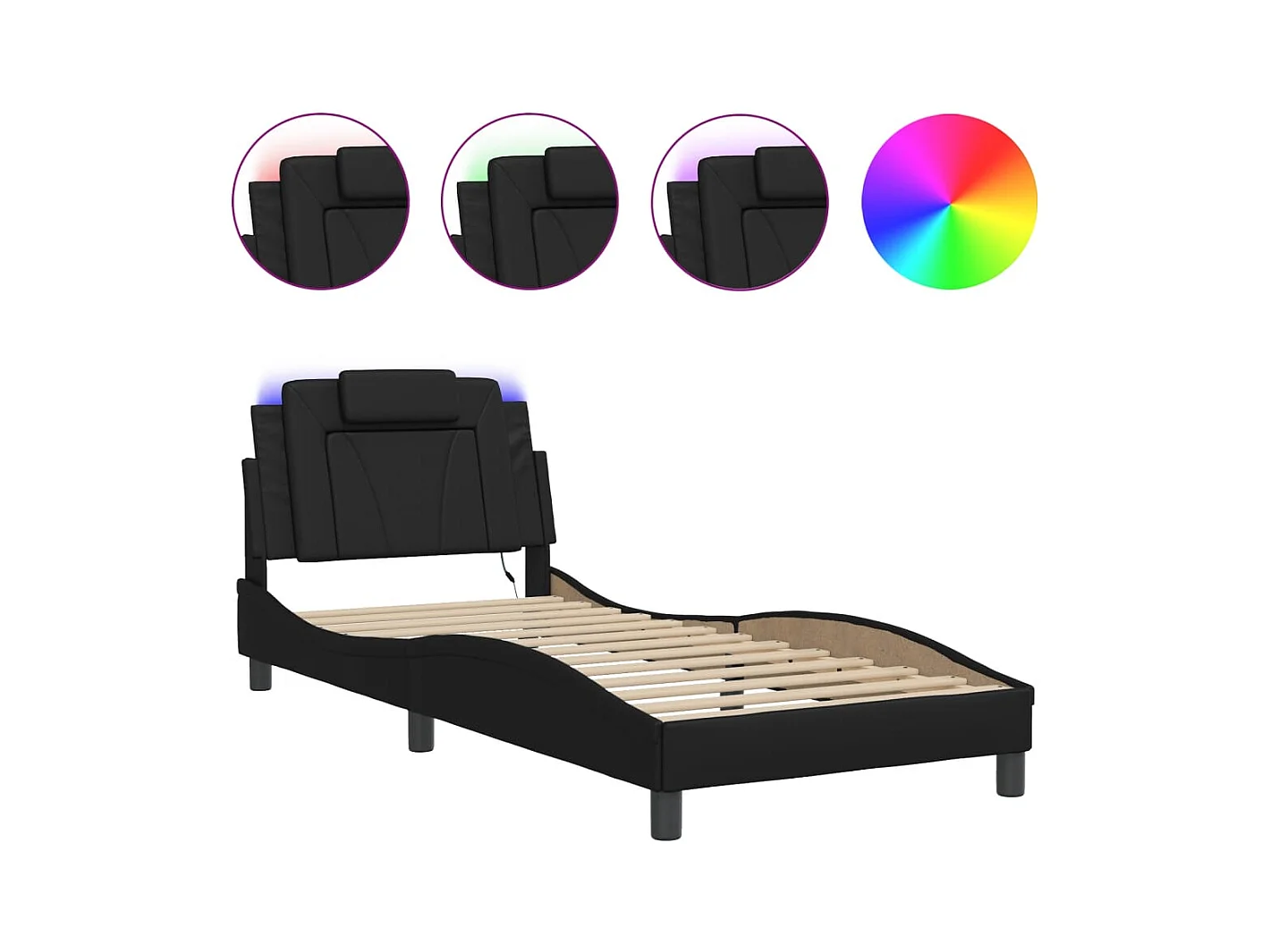 Cadre de lit avec LED sans matelas noir 90x200 cm