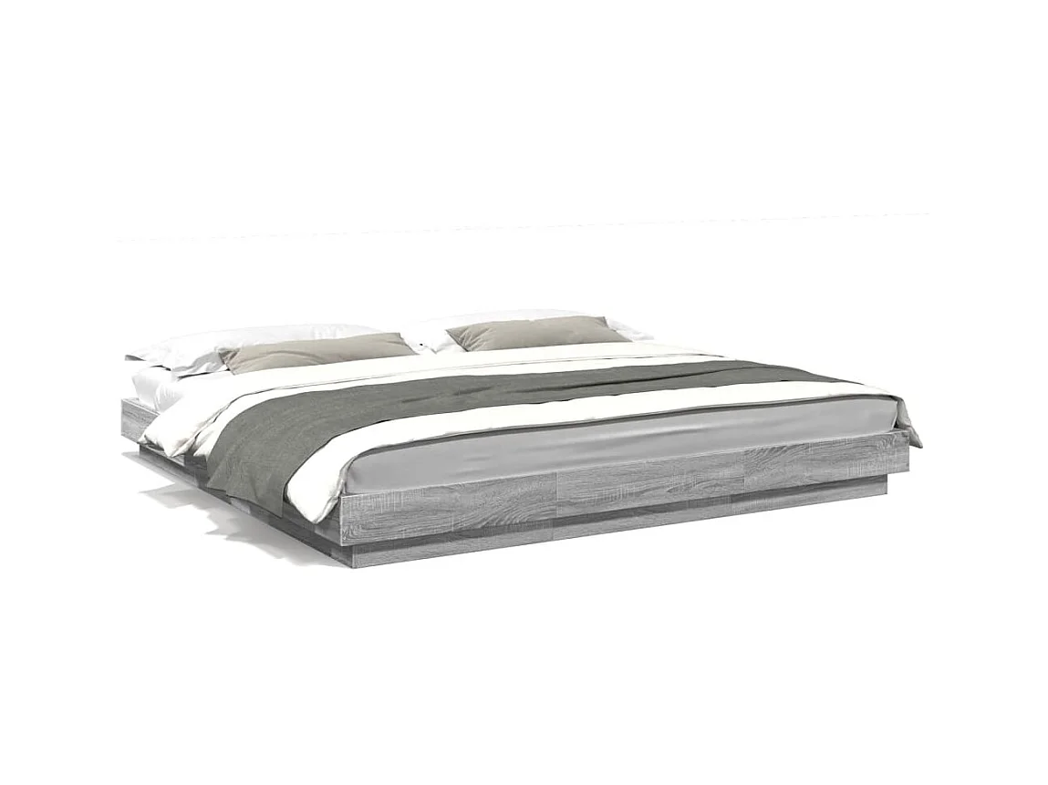 Bettgestell und LED-Leuchten ohne Matratze Sonoma grau 200x200cm
