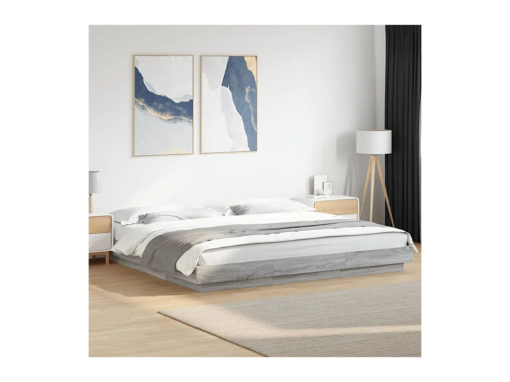 Bedframe en LED-verlichting zonder matras Sonoma grijs 200x200cm