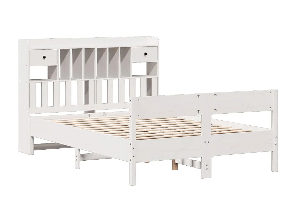 Cama librería blanca sin colchón 140x200 cm madera maciza de pino
