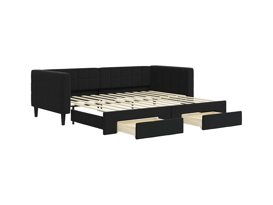 Divano letto con rotelle e cassetti senza materasso nero 90x200 cm