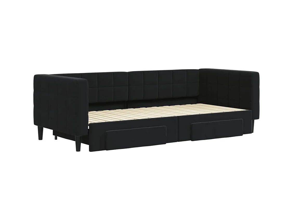 Divano letto con rotelle e cassetti senza materasso nero 90x200 cm
